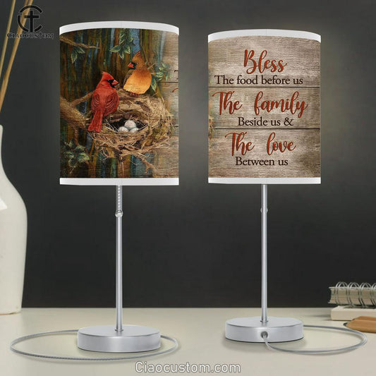 Bless The Food Before Us Cardinal Table Lamp For Bedroom - Bible Verse Table Lamp - Religious Room Decor