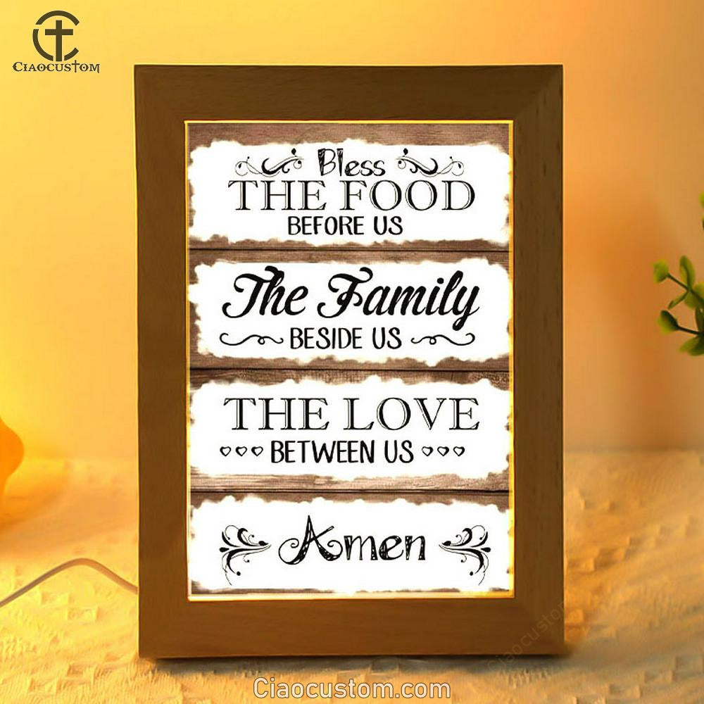 Bless The Food Before Us Frame Lamp Prints - Bible Verse Wooden Lamp - Scripture Night Light