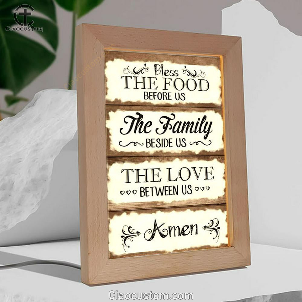 Bless The Food Before Us Frame Lamp Prints - Bible Verse Wooden Lamp - Scripture Night Light