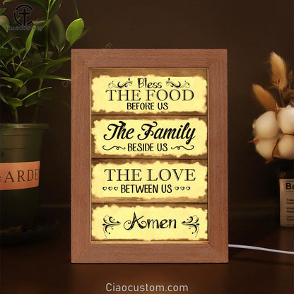 Bless The Food Before Us Frame Lamp Prints - Bible Verse Wooden Lamp - Scripture Night Light