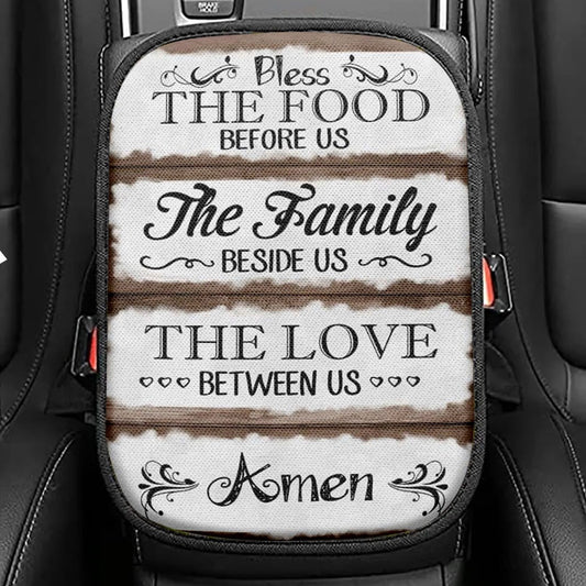 Bless The Food Before Us Seat Box Cover, Bible Verse Car Center Console Cover, Scripture Car Interior Accessories