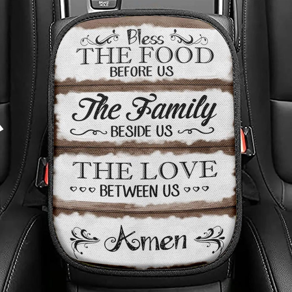 Bless The Food Before Us Seat Box Cover, Bible Verse Car Center Console Cover, Scripture Interior Car Accessories