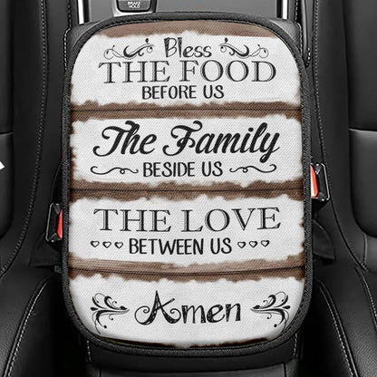 Bless The Food Before Us Seat Box Cover, Bible Verse Car Center Console Cover, Scripture Interior Car Accessories