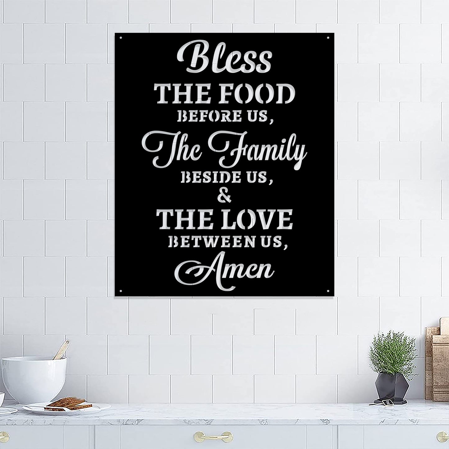 Bless The Food Before Us The Family Beside Us & The Love Between Us Amen Metal Sign Metal Sign - Christian Metal Wall Art