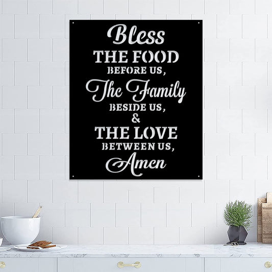 Bless The Food Before Us The Family Beside Us & The Love Between Us Amen Metal Sign Metal Sign - Christian Metal Wall Art