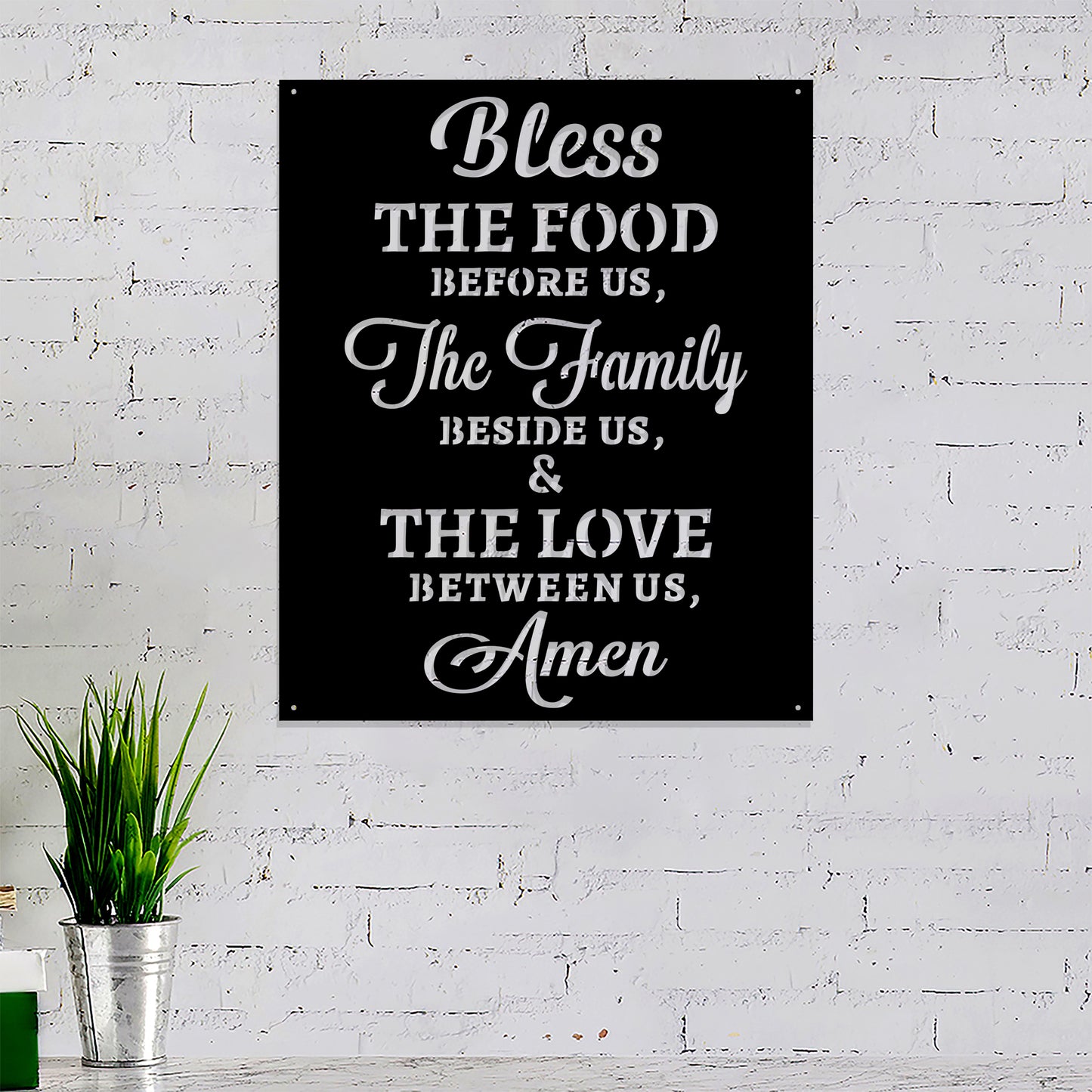 Bless The Food Before Us The Family Beside Us & The Love Between Us Amen Metal Sign Metal Sign - Christian Metal Wall Art