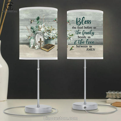 Bless The Food Before Us White Flower Hummingbird Table Lamp Prints - Religious Table Lamp Art - Christian Home Decor