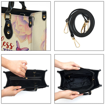 Bless The Lord O My Soul Psalm 1031 Flower And Butterfly Personalized Leather Handbag With Handle