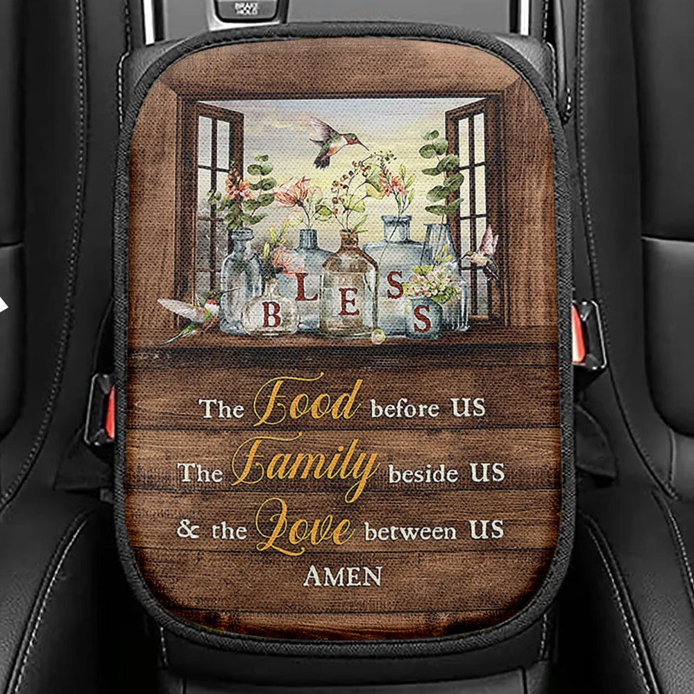Bless The Love Between Us Hummingbird Gorgeous Jar Window Frame Seat Box Cover, Christian Car Center Console Cover, Religious Car Interior Accessories