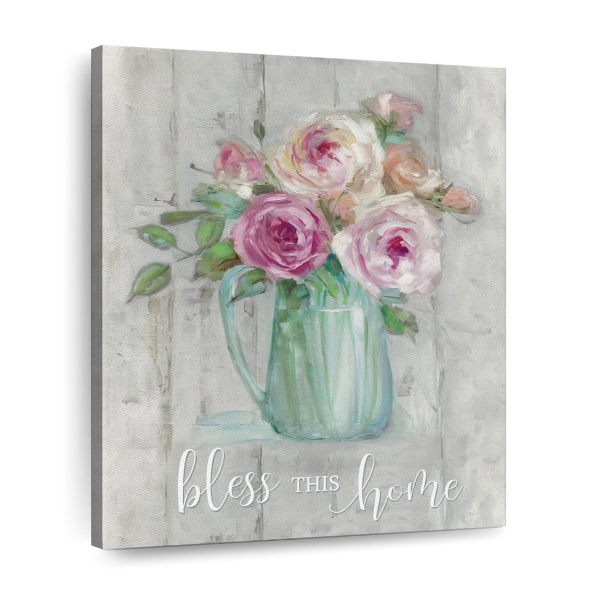 Bless This Home Floral Canvas Wall Art - Christian Wall Decor Art - Religious Wall Decor