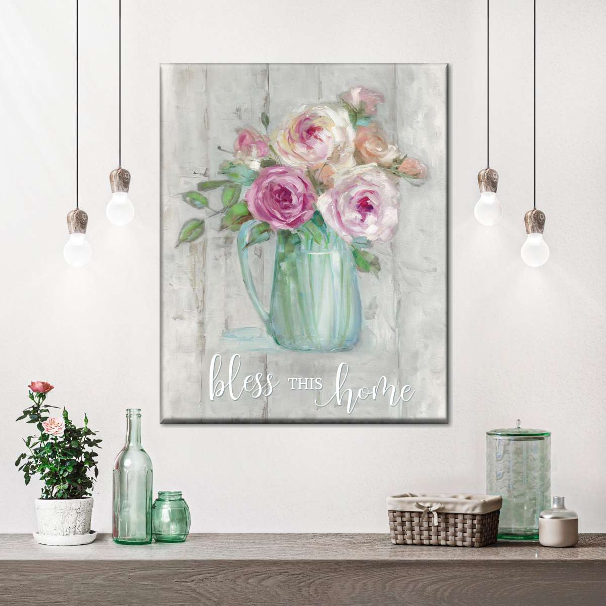 Bless This Home Floral Canvas Wall Art - Christian Wall Decor Art - Religious Wall Decor