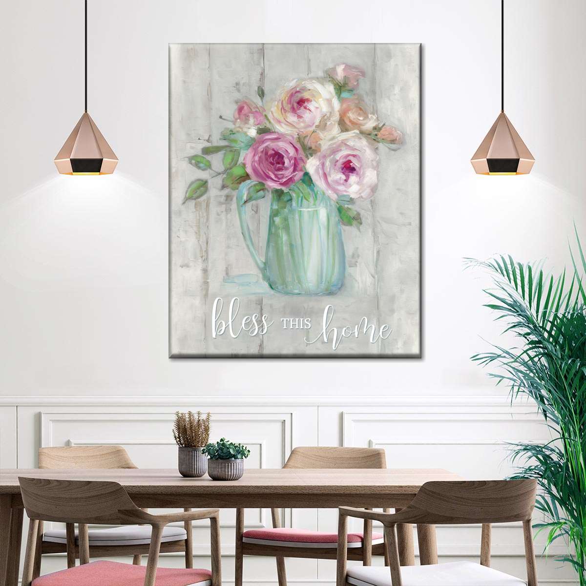 Bless This Home Floral Canvas Wall Art - Christian Wall Decor Art - Religious Wall Decor