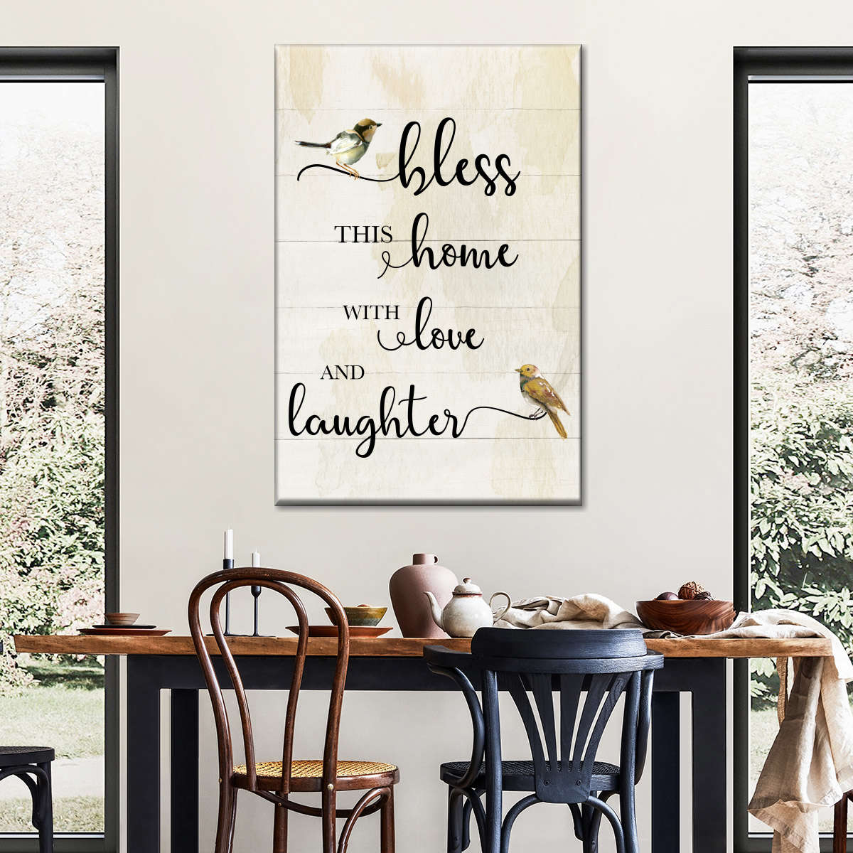Bless This Home Songbirds Canvas Wall Art - Christian Wall Decor Art - Religious Wall Decor