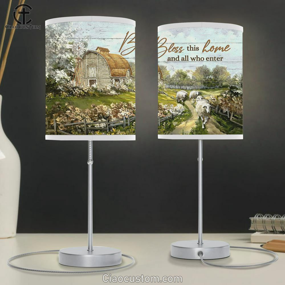 Bless This House Farm Sheep Table Lamp For Bedroom - Bible Verse Table Lamp - Religious Room Decor