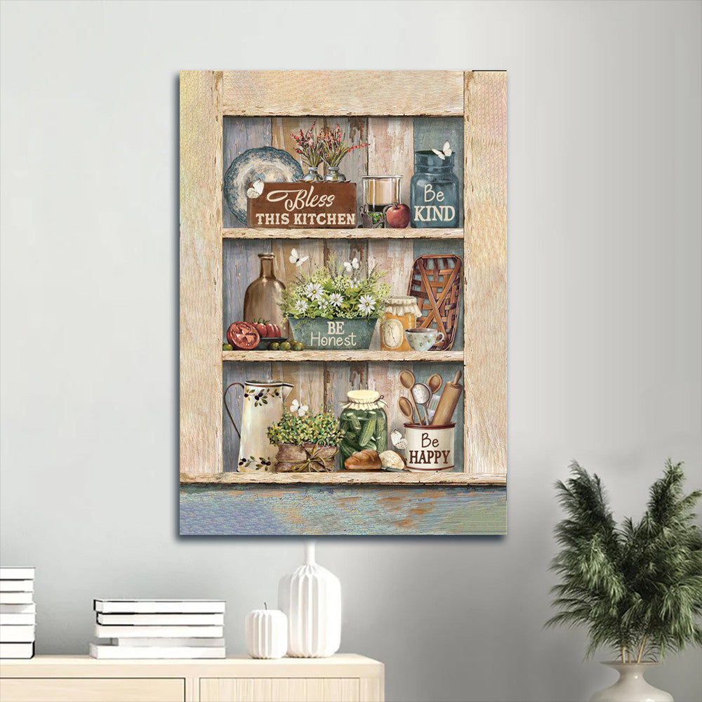 Bless This Kitchen Canvas Wall Art - Be Happy Be Kind Be Honest Be Happy - Canvas For Kitchen Decor
