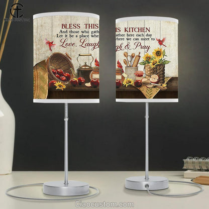 Bless This Kitchen Kitchen Apple Sunflower Red Cardinal Large Table Lamp - Christian Lamp Art - Bible Verse Table Lamp Art