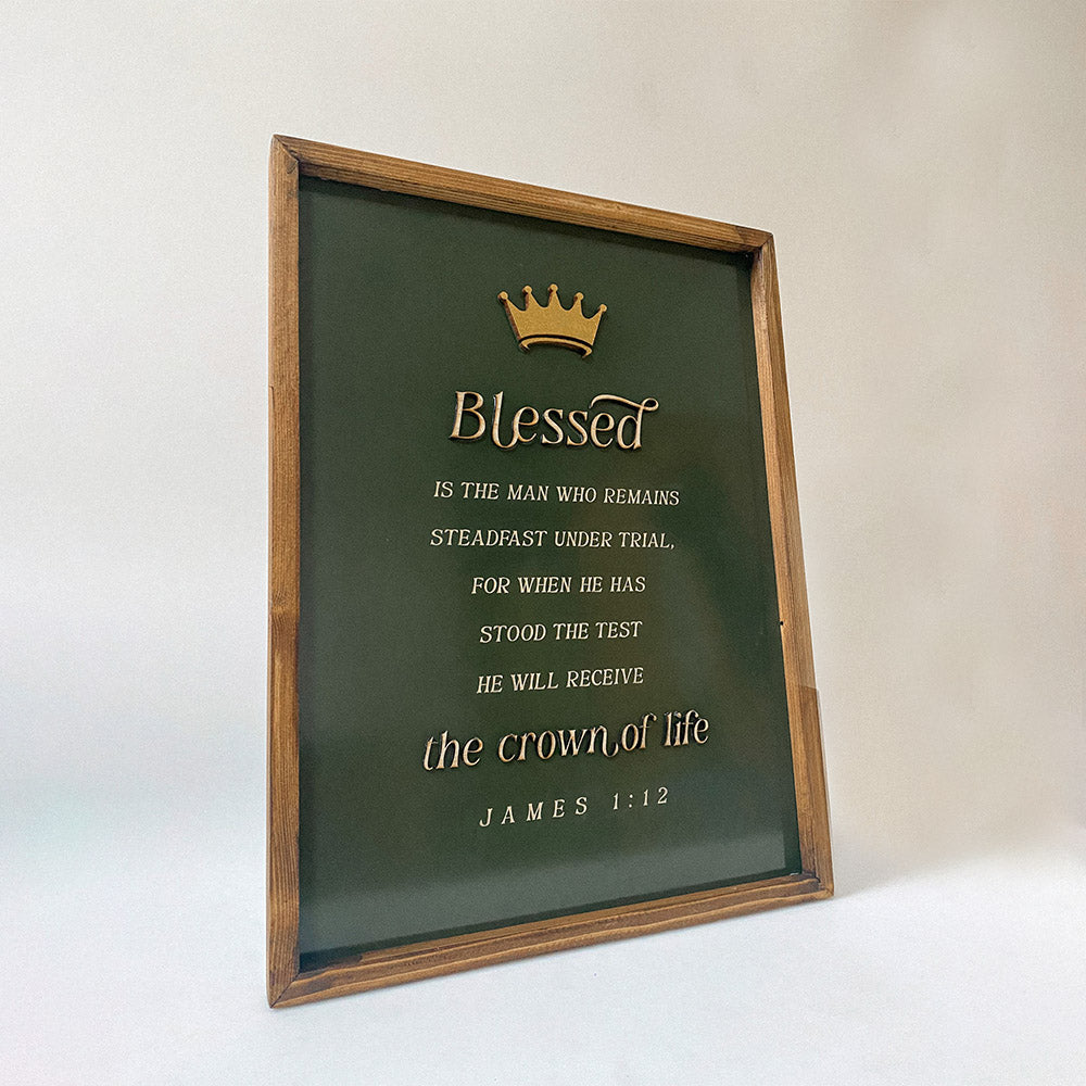Blessed James 1 12 Wood Sign - Bible Verse Sign - Christian Wood Signs