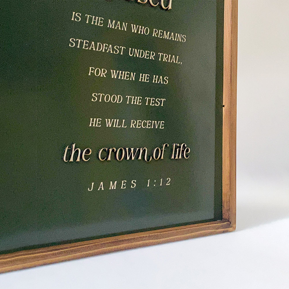 Blessed James 1 12 Wood Sign - Bible Verse Sign - Christian Wood Signs
