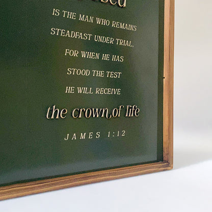 Blessed James 1 12 Wood Sign - Bible Verse Sign - Christian Wood Signs