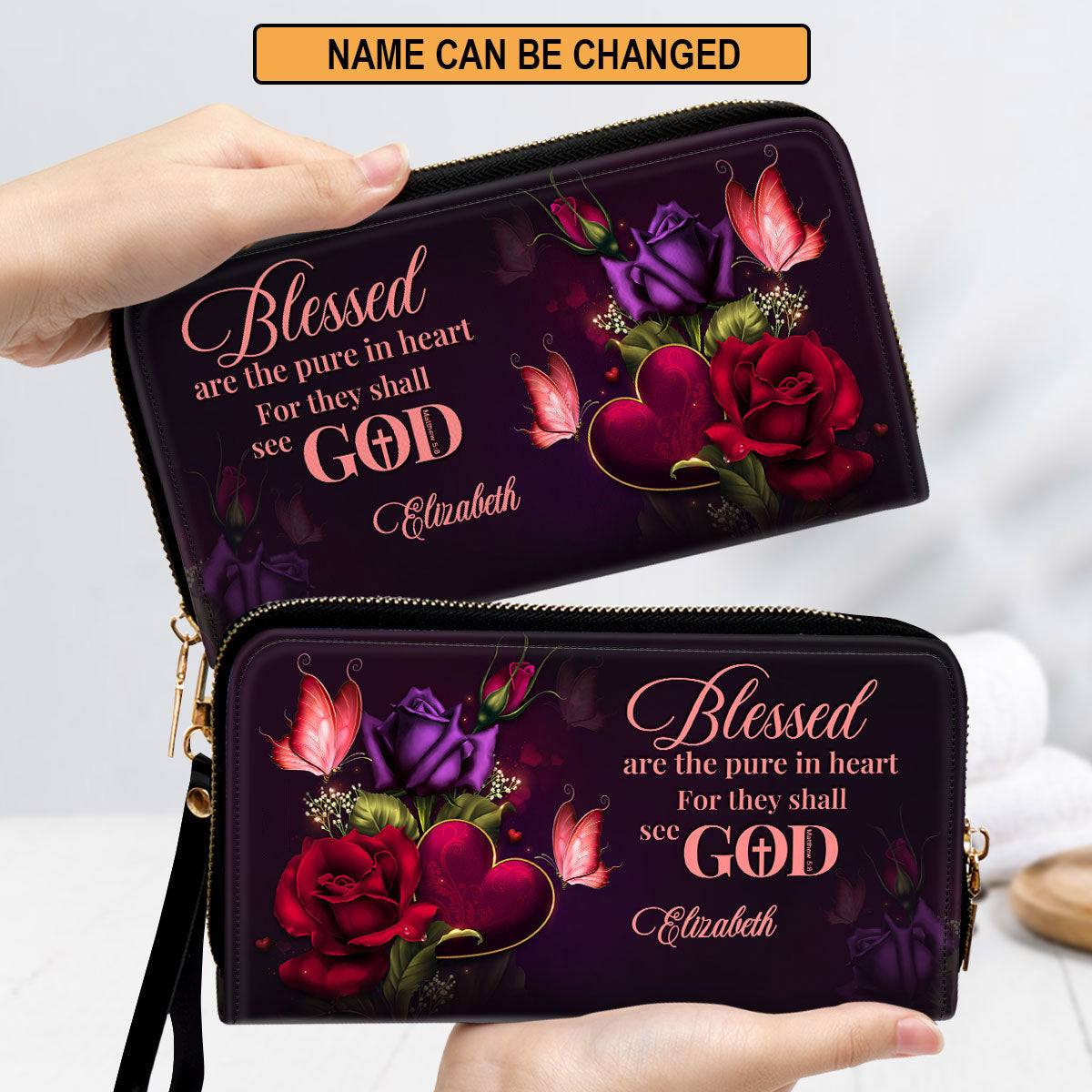 Blessed Are The Pure In Heart For They Shall See God Clutch Purse For Women - Personalized Name - Christian Gifts For Women