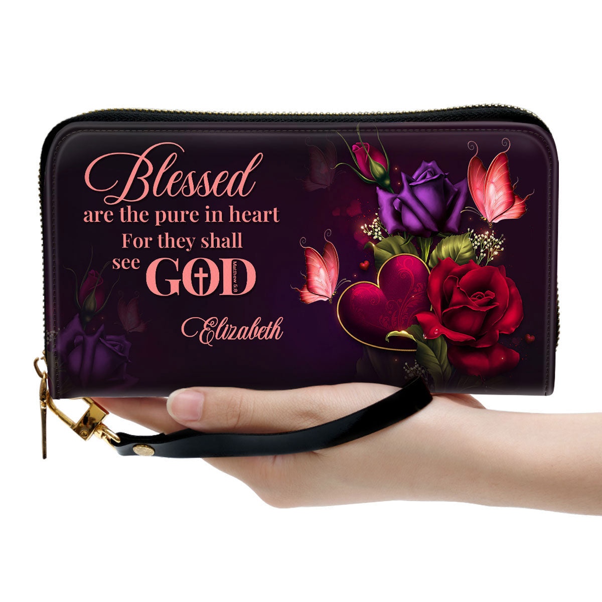 Blessed Are The Pure In Heart For They Shall See God Clutch Purse For Women - Personalized Name - Christian Gifts For Women