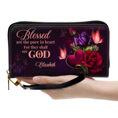 Blessed Are The Pure In Heart For They Shall See God Clutch Purse For Women - Personalized Name - Christian Gifts For Women