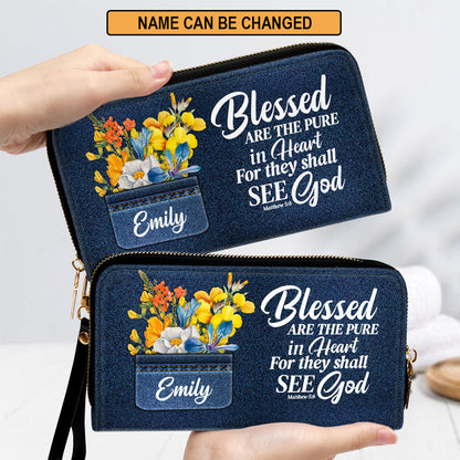 Blessed Are The Pure In Heart Matthew 58 Christ Gifts For Religious Women Clutch Purse For Women - Personalized Name - Christian Gifts For Women