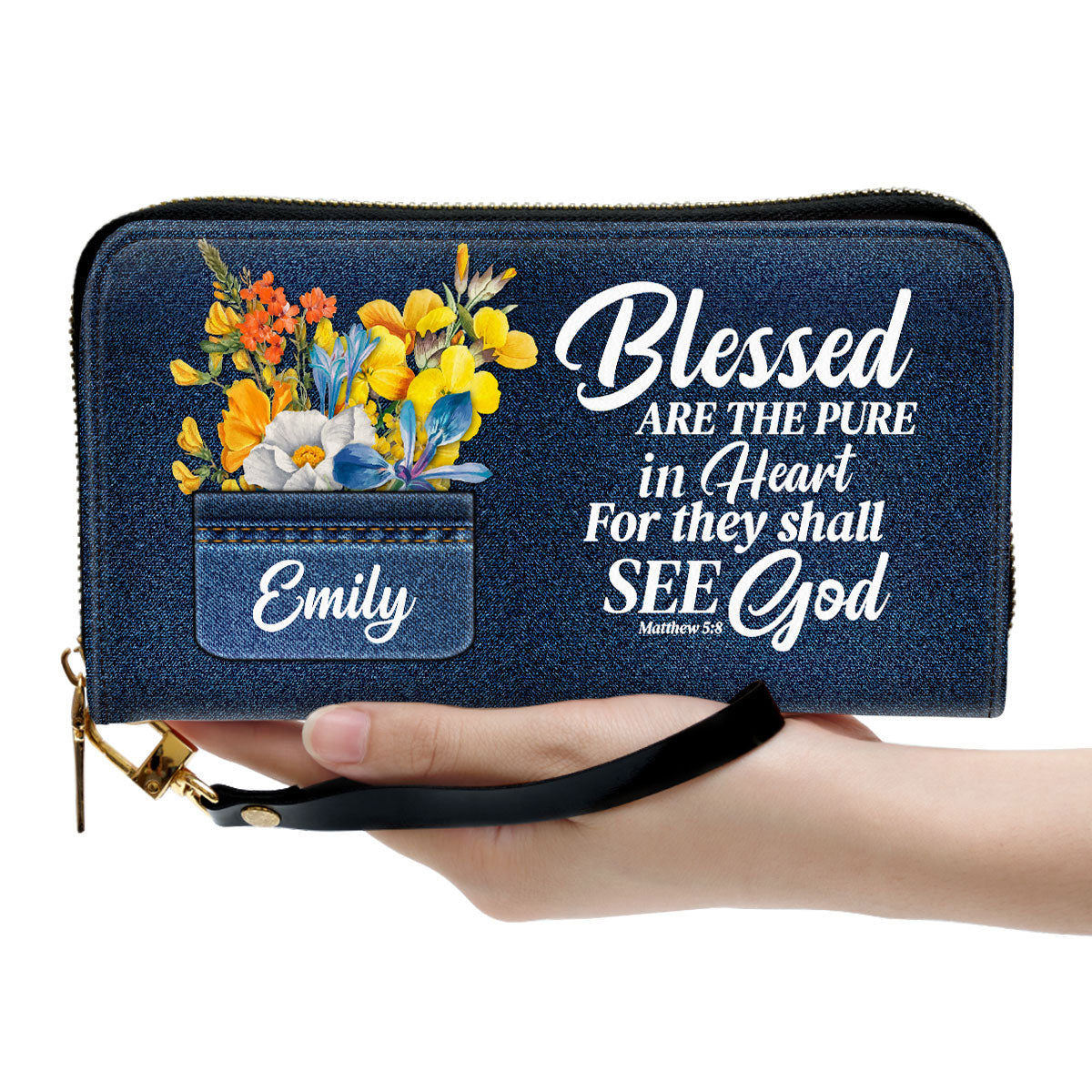 Blessed Are The Pure In Heart Matthew 58 Christ Gifts For Religious Women Clutch Purse For Women - Personalized Name - Christian Gifts For Women