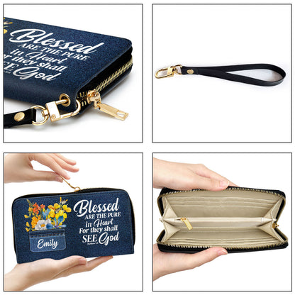 Blessed Are The Pure In Heart Matthew 58 Christ Gifts For Religious Women Clutch Purse For Women - Personalized Name - Christian Gifts For Women