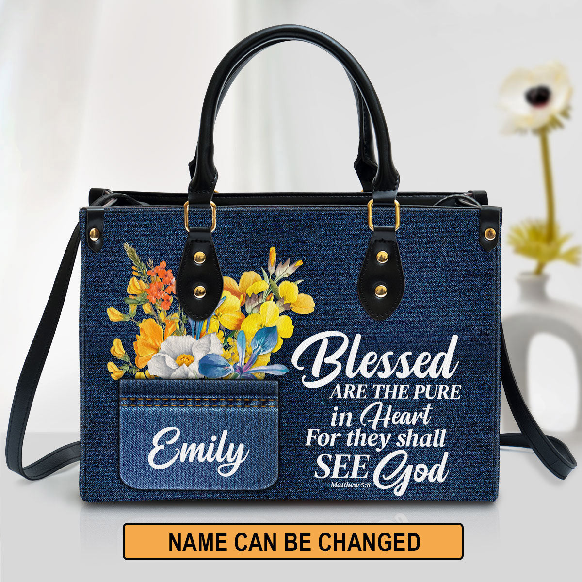 Blessed Are The Pure In Heart Matthew 58 Leather Bag - Personalized Leather Bible Handbag - Christian Gifts for Women