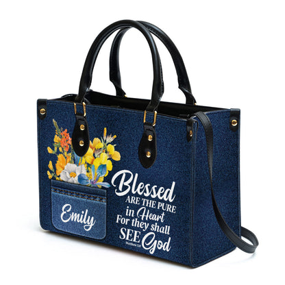 Blessed Are The Pure In Heart Matthew 58 Leather Bag - Personalized Leather Bible Handbag - Christian Gifts for Women