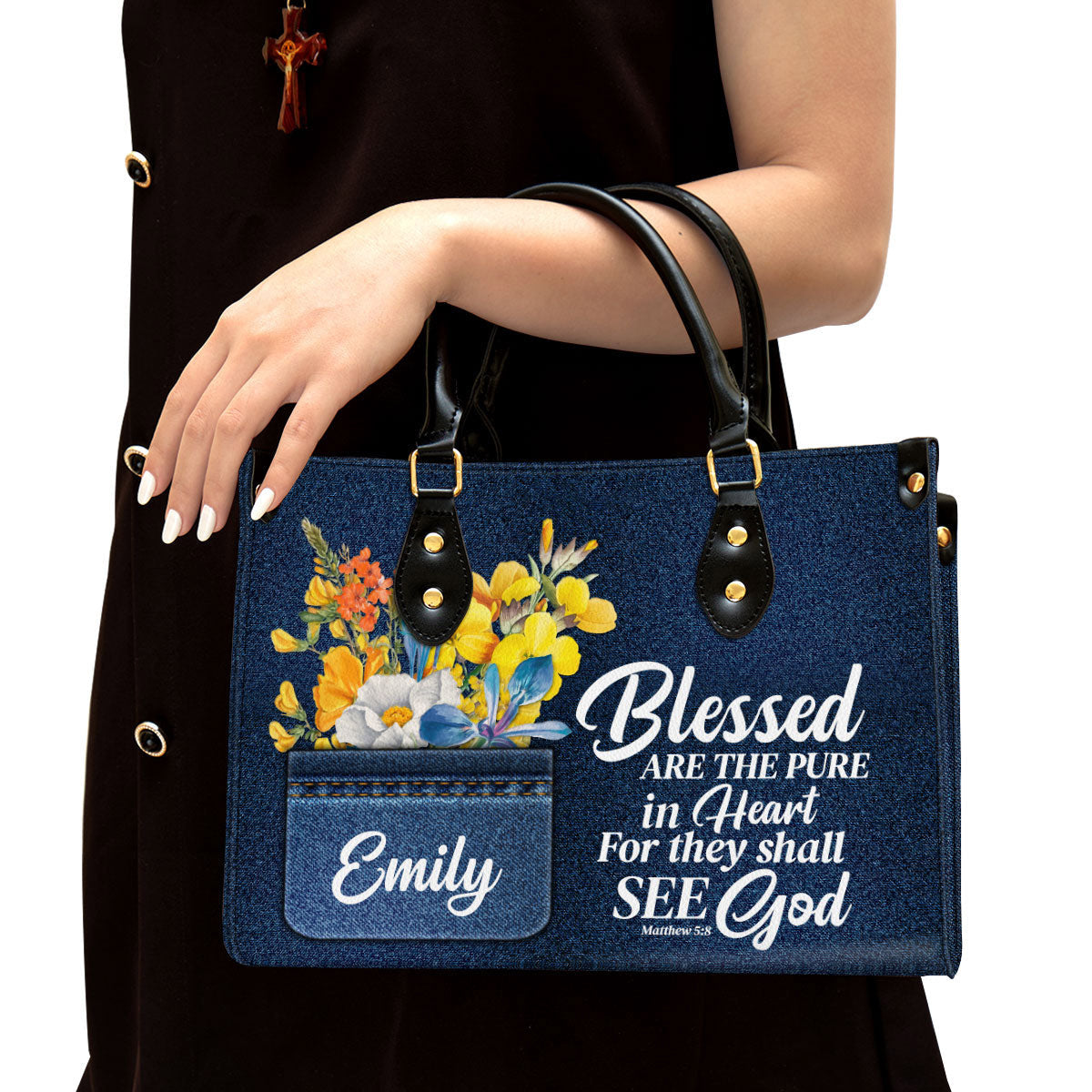 Blessed Are The Pure In Heart Matthew 58 Leather Bag - Personalized Leather Bible Handbag - Christian Gifts for Women