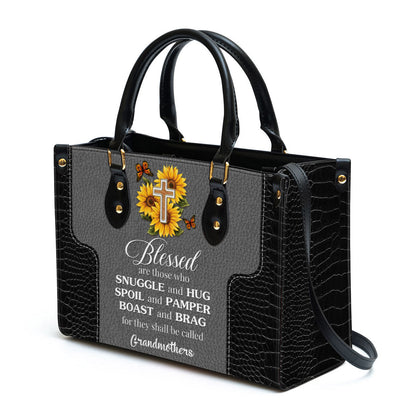Blessed Are Those Who Spoil And Pamper Cross And Sunflower Leather Bag - Personalized Leather Bag With Handle for Christian Women