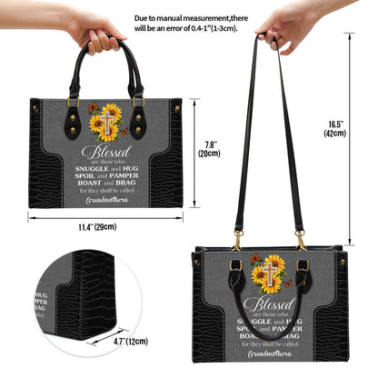 Blessed Are Those Who Spoil And Pamper Cross And Sunflower Leather Bag - Personalized Leather Bag With Handle for Christian Women