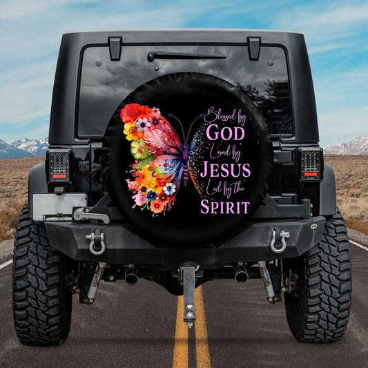 Blessed By God Loved By Jesus Butterfly Spare Tire Cover - Christian Tire Cover