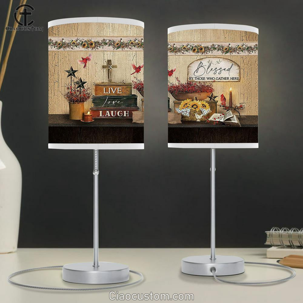 Blessed By Those Who Gather Here Books Cardinal Baby Flower Table Lamp For Bedroom - Bible Verse Table Lamp - Religious Room Decor