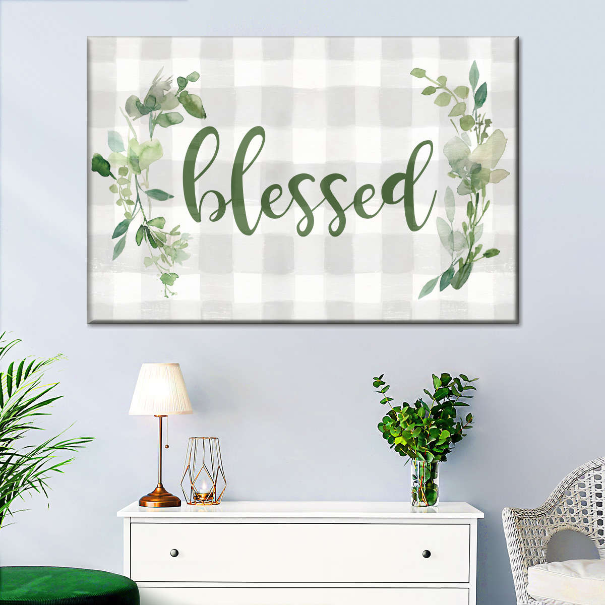 Blessed Checked Canvas Wall Art - Christian Canvas Wall Art - Religious Wall Art Canvas