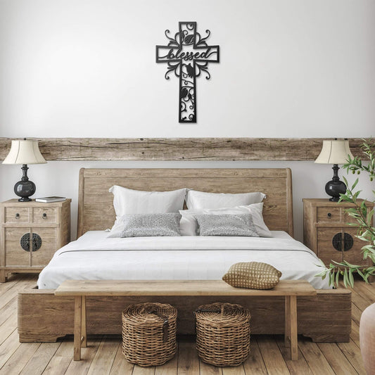 Blessed Cross Metal Sign - Christian Metal Wall Art - Religious Metal Wall Decor