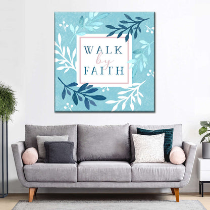 Blessed Faith On Blue Set I Square Canvas Wall Art - Bible Verse Wall Art Canvas - Religious Wall Hanging