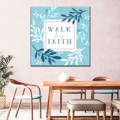 Blessed Faith On Blue Set I Square Canvas Wall Art - Bible Verse Wall Art Canvas - Religious Wall Hanging