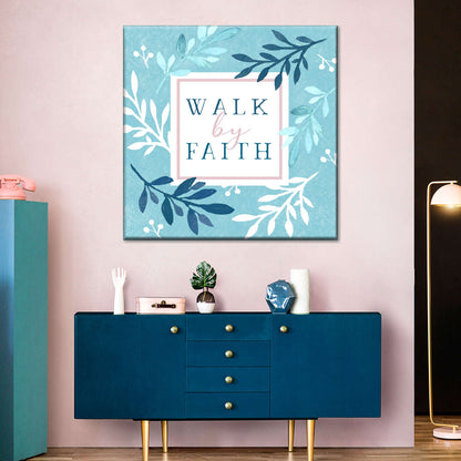 Blessed Faith On Blue Set I Square Canvas Wall Art - Bible Verse Wall Art Canvas - Religious Wall Hanging