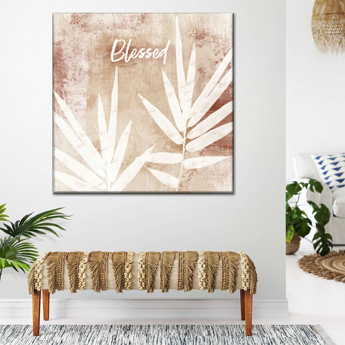 Blessed Fall Leaf Square Canvas Wall Art - Bible Verse Wall Art Canvas - Religious Wall Hanging