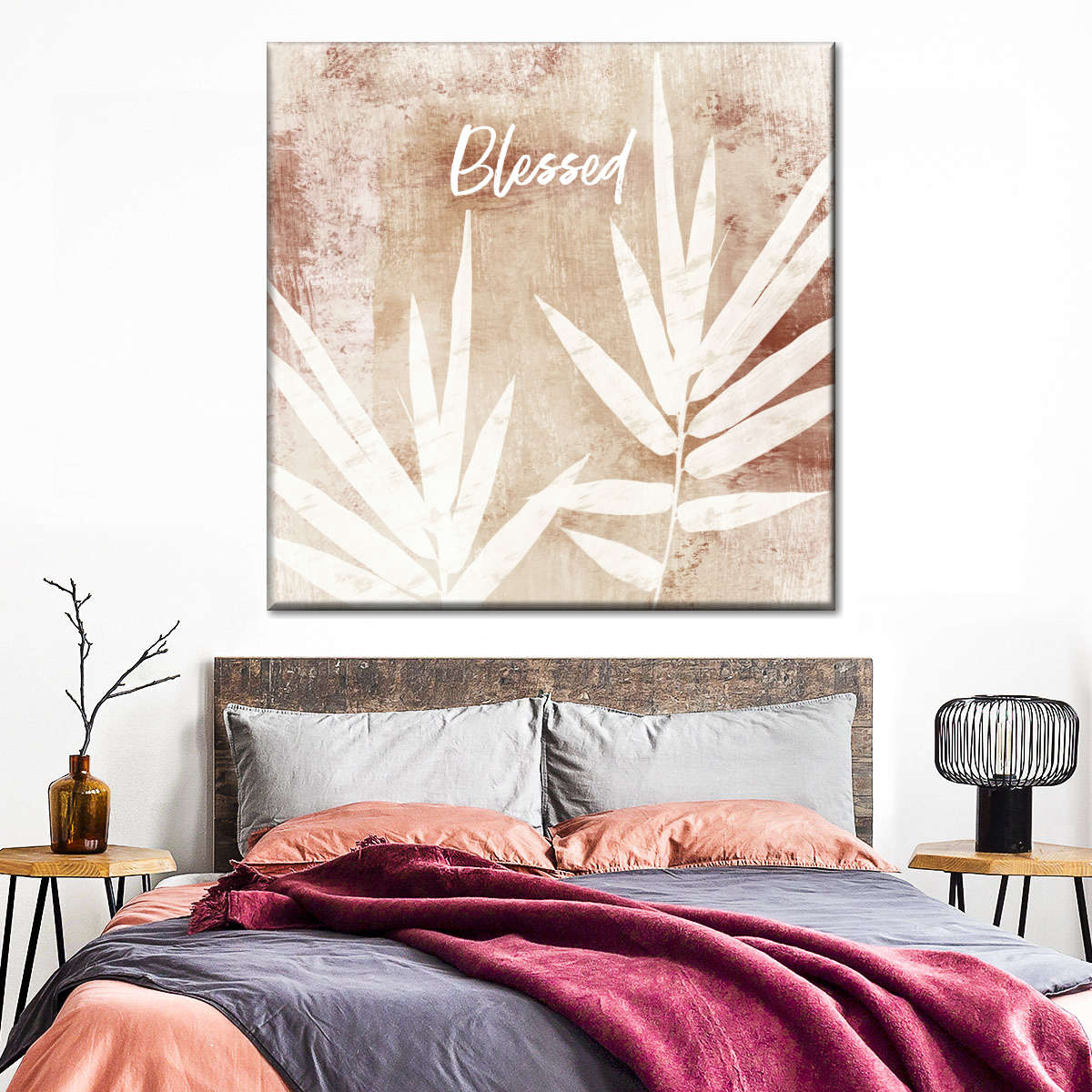 Blessed Fall Leaf Square Canvas Wall Art - Bible Verse Wall Art Canvas - Religious Wall Hanging