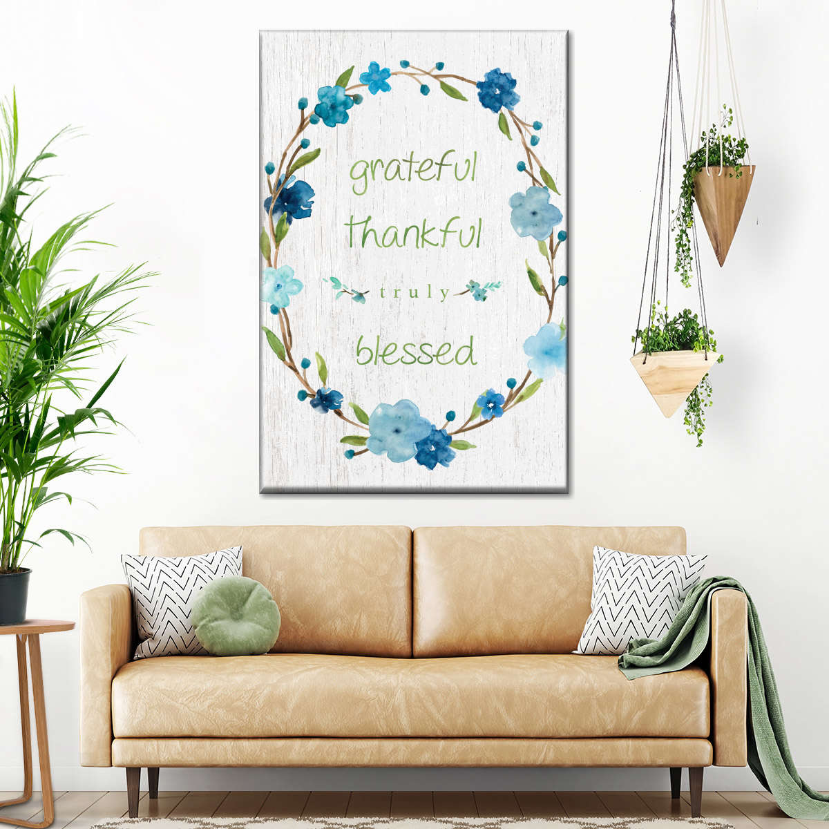 Blessed Flower Wreath Canvas Wall Art - Christian Wall Decor Art - Religious Wall Decor