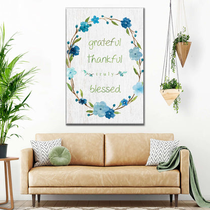 Blessed Flower Wreath Canvas Wall Art - Christian Wall Decor Art - Religious Wall Decor