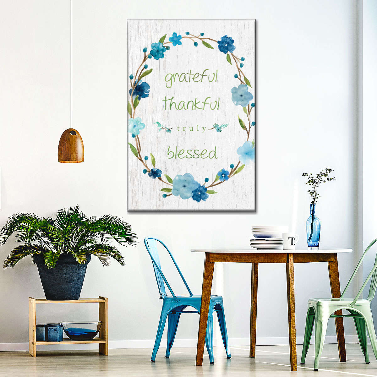 Blessed Flower Wreath Canvas Wall Art - Christian Wall Decor Art - Religious Wall Decor