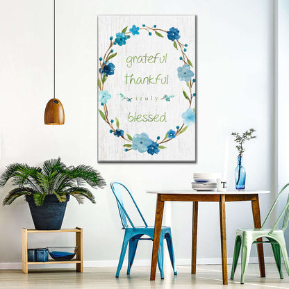 Blessed Flower Wreath Canvas Wall Art - Christian Wall Decor Art - Religious Wall Decor