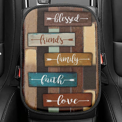 Blessed Friends Family Faith Love Seat Box Cover, Inspirational Car Center Console Cover, Christian Car Interior Accessories