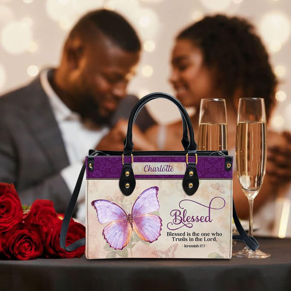 Blessed Is The One Who Trusts In The Lord Personalized Leather Bag With Handle for Christian Women