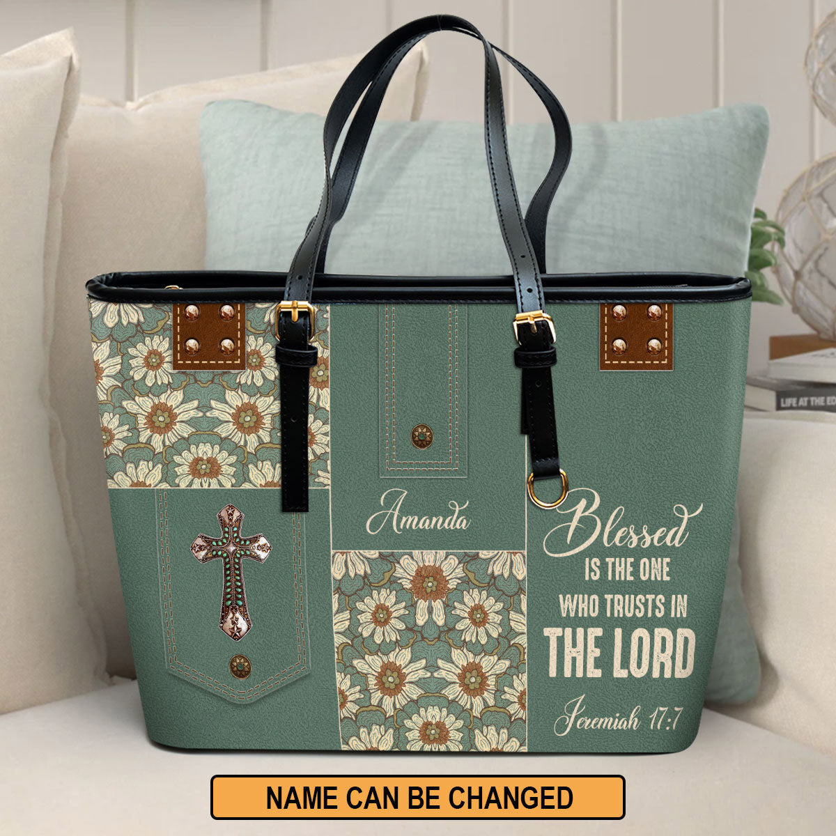 Blessed Is The One Who Trusts In The Lord Personalized Pu Leather Tote Bag For Women - Mom Gifts For Mothers Day